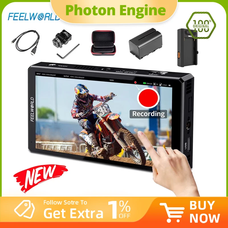 FEELWORLD CUT6 6-inch USB2.0 Recorder Monitor DSLR Camera Field Monitor Touchscreen HDMI Loop-Out LUT FHD IPS 4K HDMI 1920x1080
