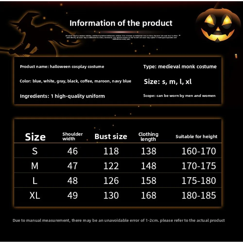 أزياء الهالوين رداء الراهب في القرون الوسطى بدلة الراهب بدلة المعالج كاهن بدلة تنكرية شال