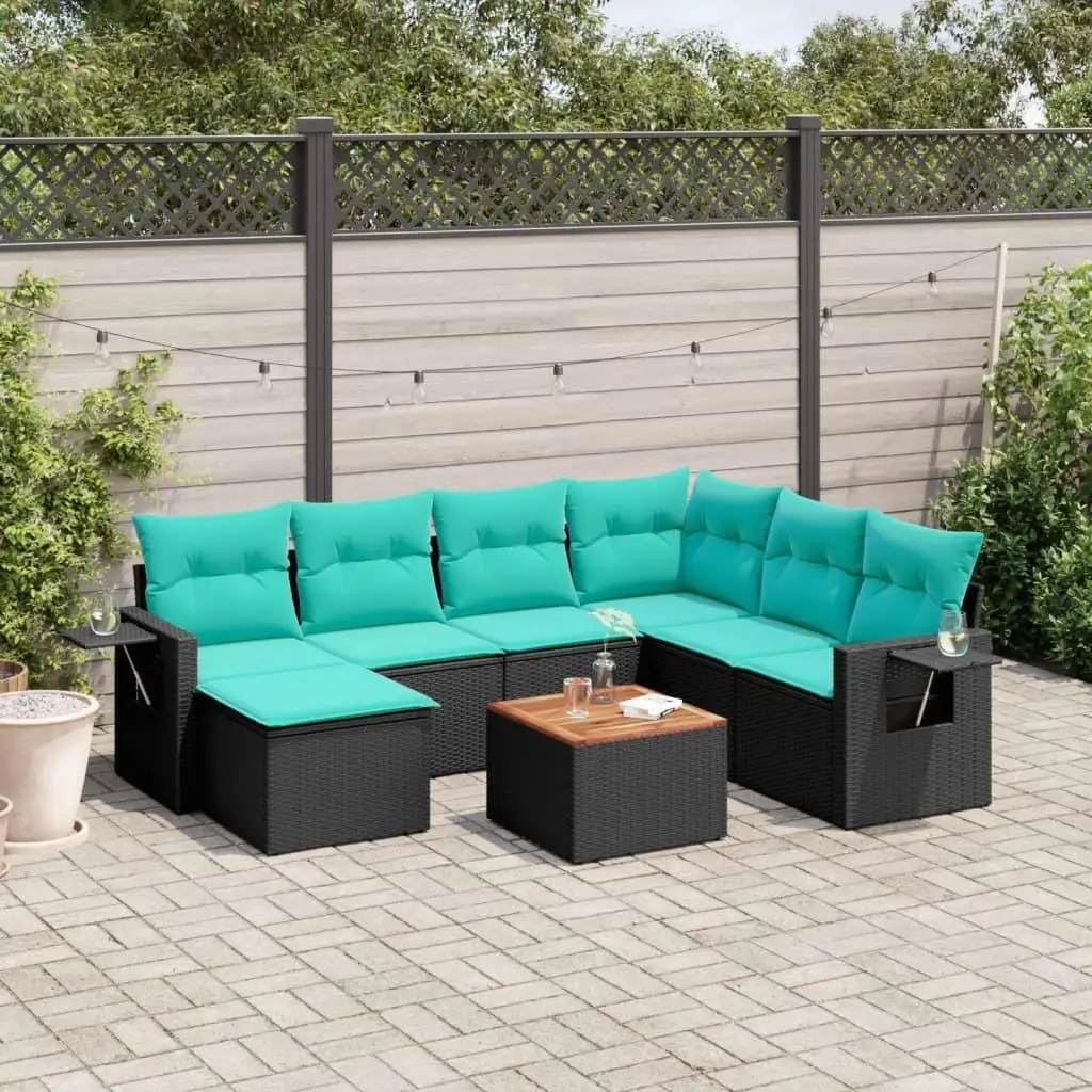 

8 Piece Outdoor Patio Sofa Set with Cushions All Weather Black Wicker Rattan Furniture Garden Seating Suite