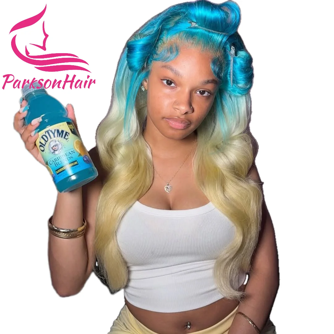 شقراء ملونة باروكة من شعر طبيعي 13x4 13x6 الدانتيل الشفاف الباروكة الأمامية الجسم موجة قبل نتف شاحب الأزرق الدانتيل الجبهة الباروكات للنساء