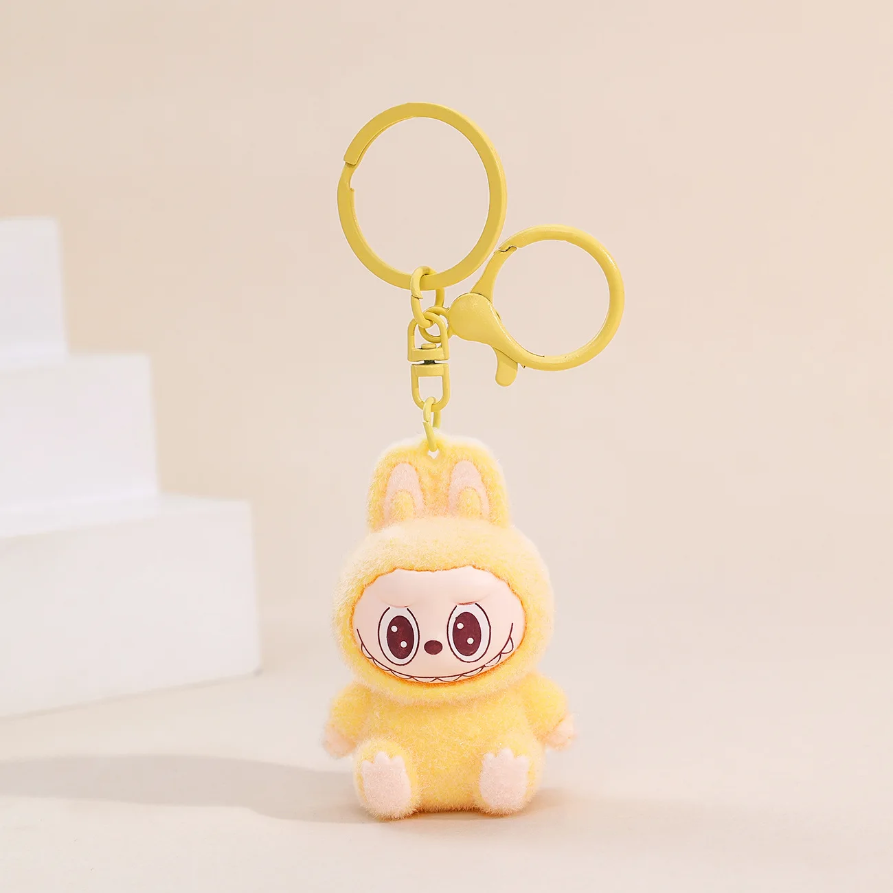 Sitting Labubu Doll Keychain External Implantation Fluff Pvc Toy Phone Ornaments Bag Charms Car Keychain Christmas Gifts