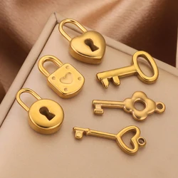 5pcs Stainless Steel Heart Lock Key Gold Plated Love Pendant Punk Hip Hop for DIY Necklace Bracelet Jewelry Making Supplies