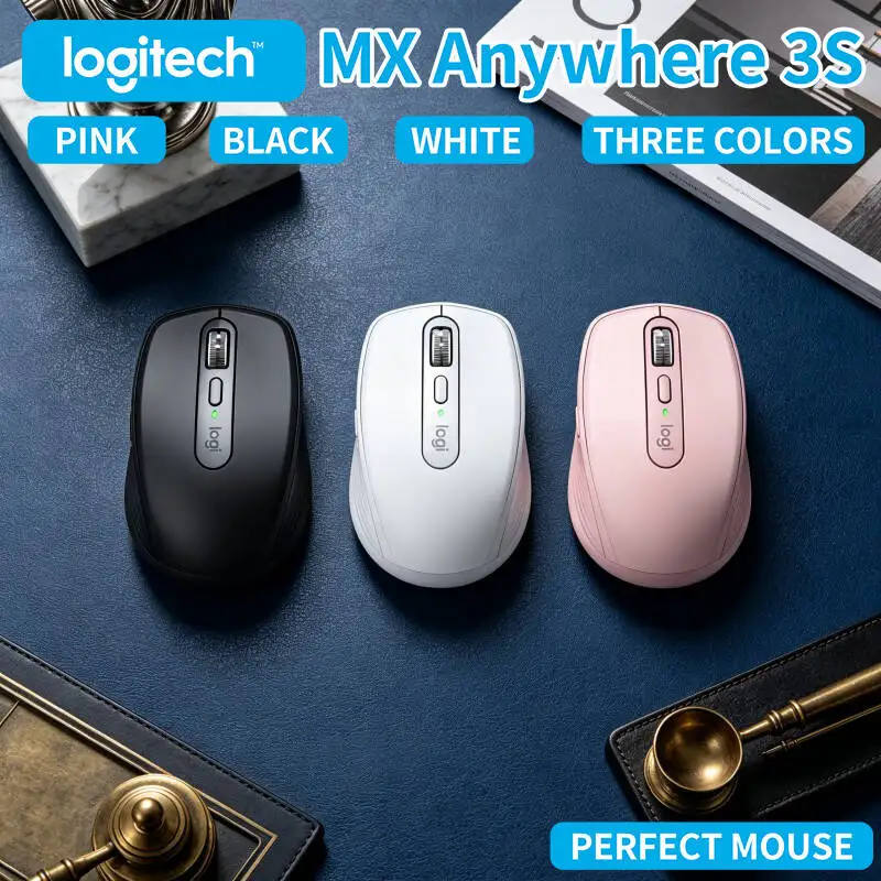 Portable MX Anywhere 3S Mouse - 8K DPI, Hyper-Scroll, Silent Click, Perfect for Bookstore Work Session & Office