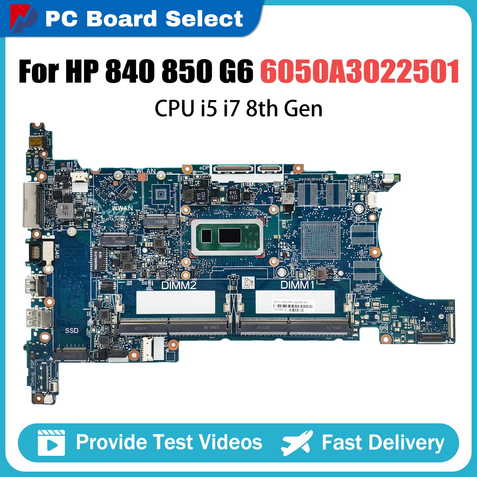 

Laptop Motherboard For HP 840 850 G6 L62760-601 L62757-601 L62759-601 Computer Mainboard i5 i7 8th Gen 6050A3022501