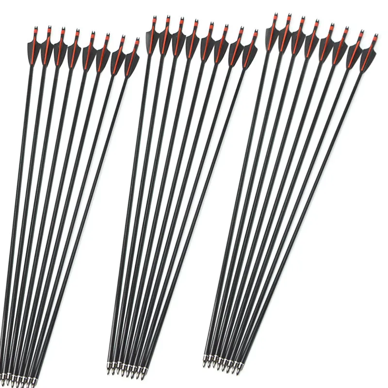 6PCS 30 Inch SP500 Archery Fiberglass Arrow Flecha Steel Plastic Feather For Recurve Bow Hunting Camping Shooting Accessories