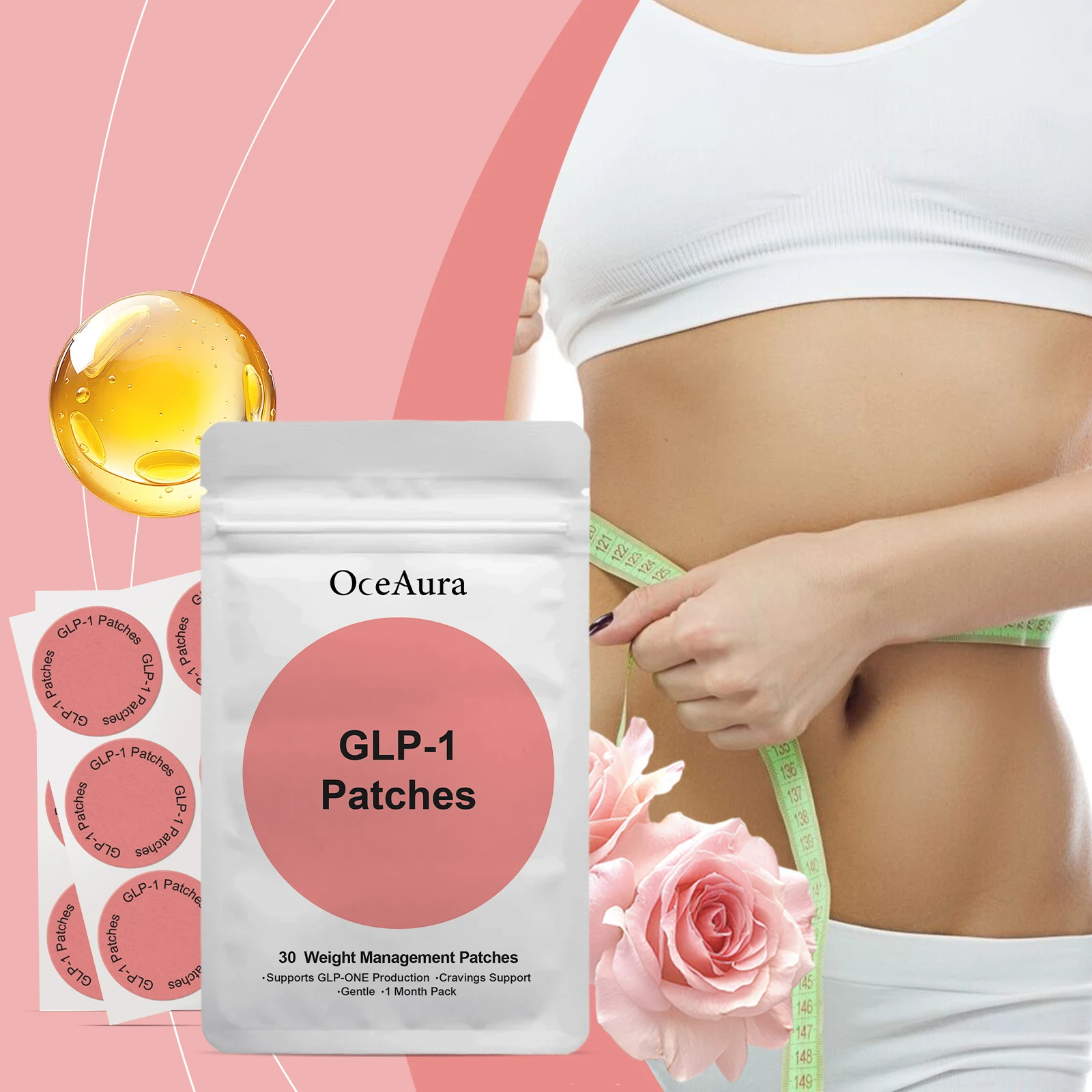 GLP 1 Weight Loss Patches Improve Saggy Skin Collagen Enhancer Prevent Fat Accumulation Slim Waist Firming Body Care Stickers view 2