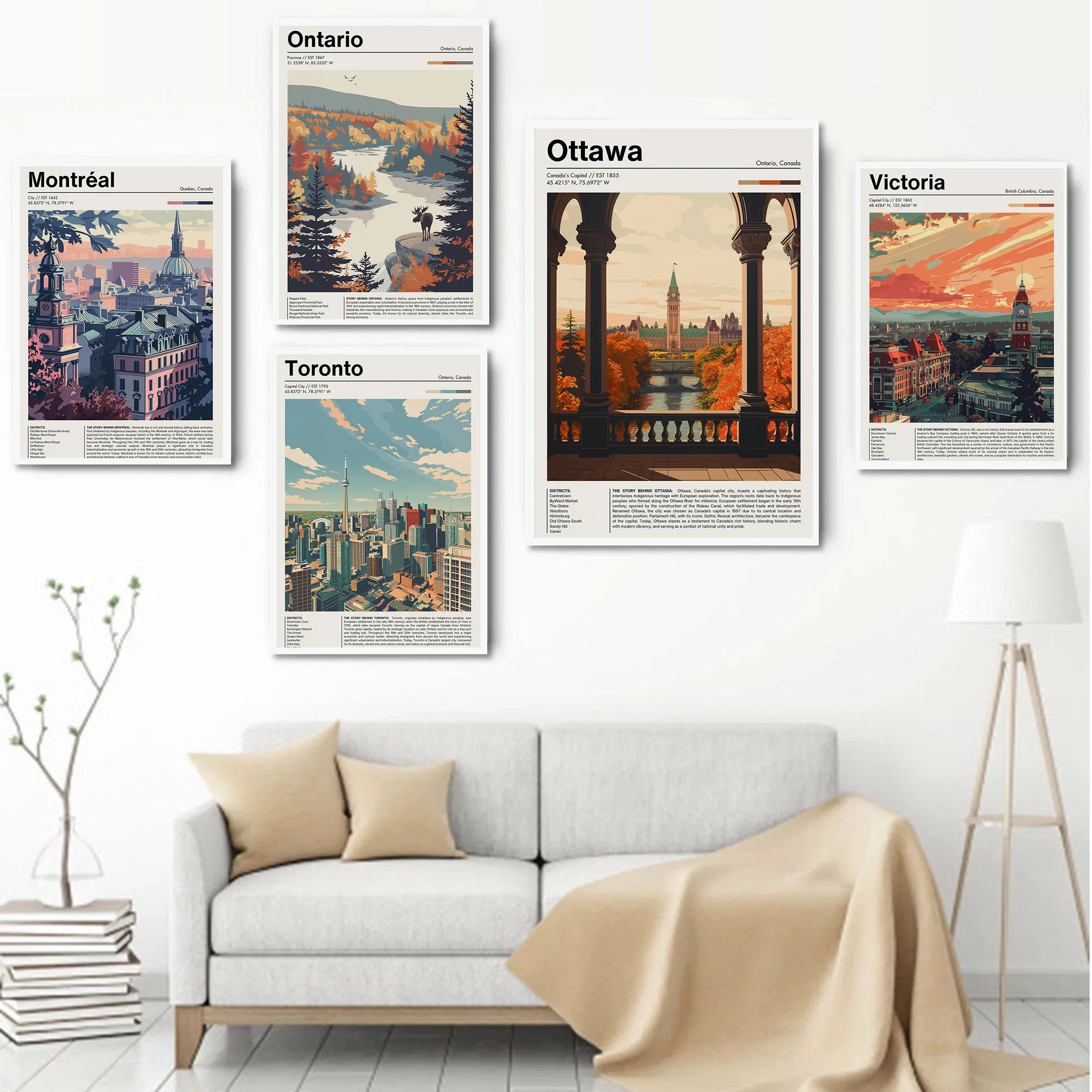 1pc frameless Canvas Painting Canada Travel Chic Cityscape Posters Vintage St. John's Toronto Prints Canvas Painting Wall Art Pi