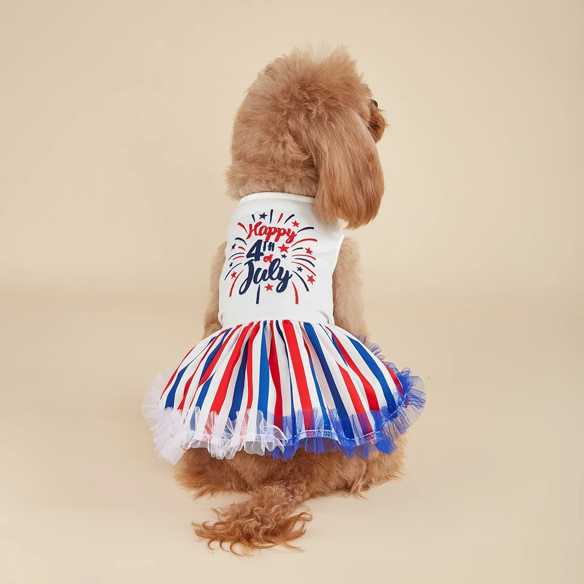 Striped Dog Dresses,American Flag Star Dog Tutu dress Clothes for Small Dogs Tulle Girl Costume, Puppy Onesie, Pet Cat Outfit In