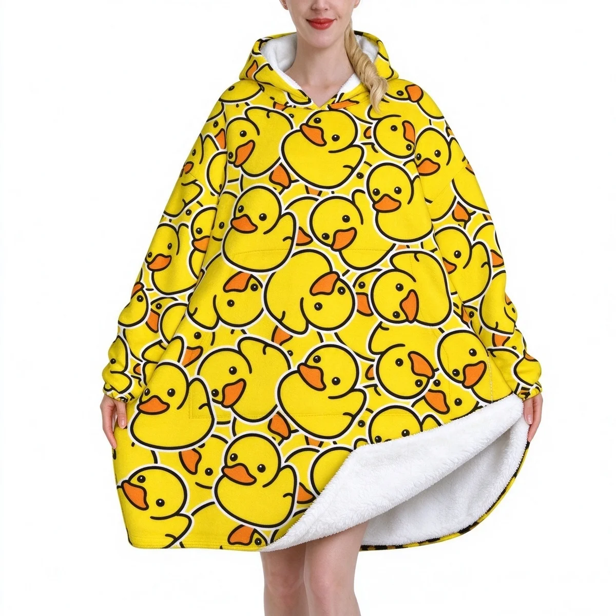 Duck Yellow Wearable Blanket Hoodie Oversized Hooded Blankets for Women Soft Warm Cozy Flannel Fleece Pullover Sweatshirt