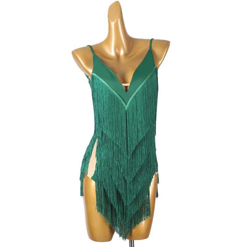 

Latin Dance Dress for Women Fringe Salsa Practice Clothes Sexy V-neck Rumba Samba Party Stage Performance Wear Costumes