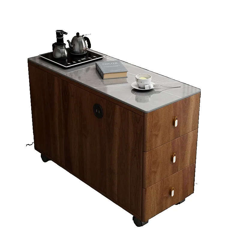 

New Chinese-style sofa side cabinet side cabinet side cabinet living room movable walnut rock slab small coffee table tea table