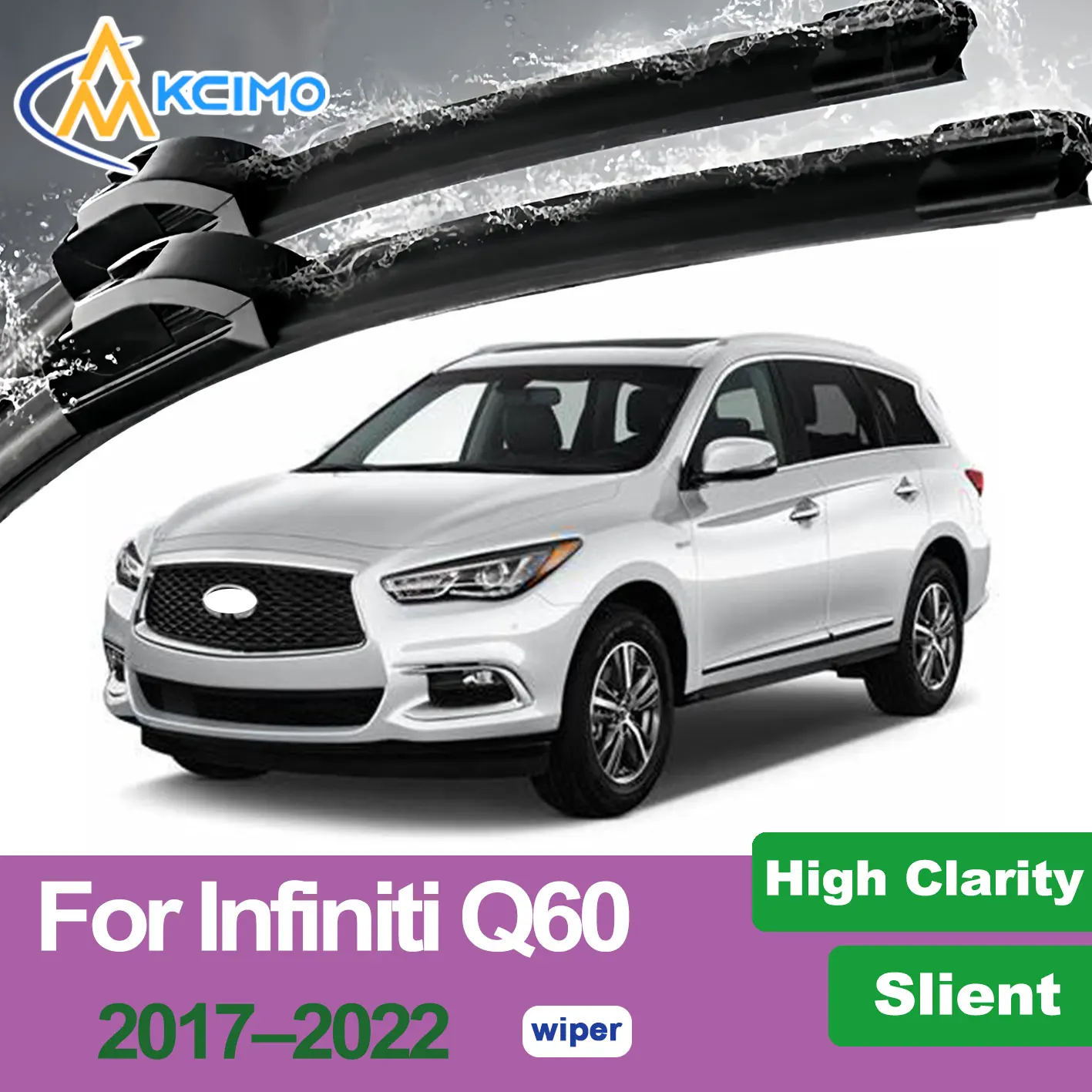 

Silent Beam Wiper Blades For Infiniti Q60 2017-2022 Noise-Free Windshield Wipers High-Performance Rain Brush with Universal Fit