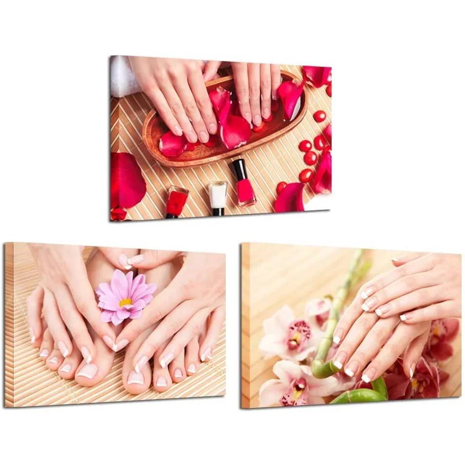 3 Piece Beauty Manicure Pedicure Nail Posters Canvas Wall Art Pictures Accessories Paintings Home Decor Living Room Decoration