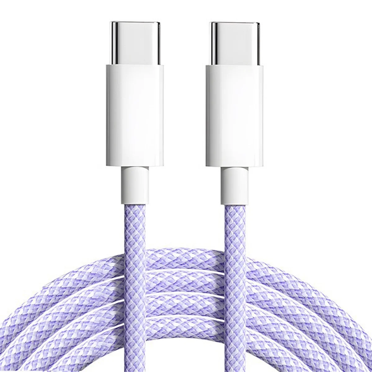 For IPhone 15 Macaron Data Cable Dual Type-C Fast Charging Braided Data Cable C to C 60W 100cm Charging Cable,Purple