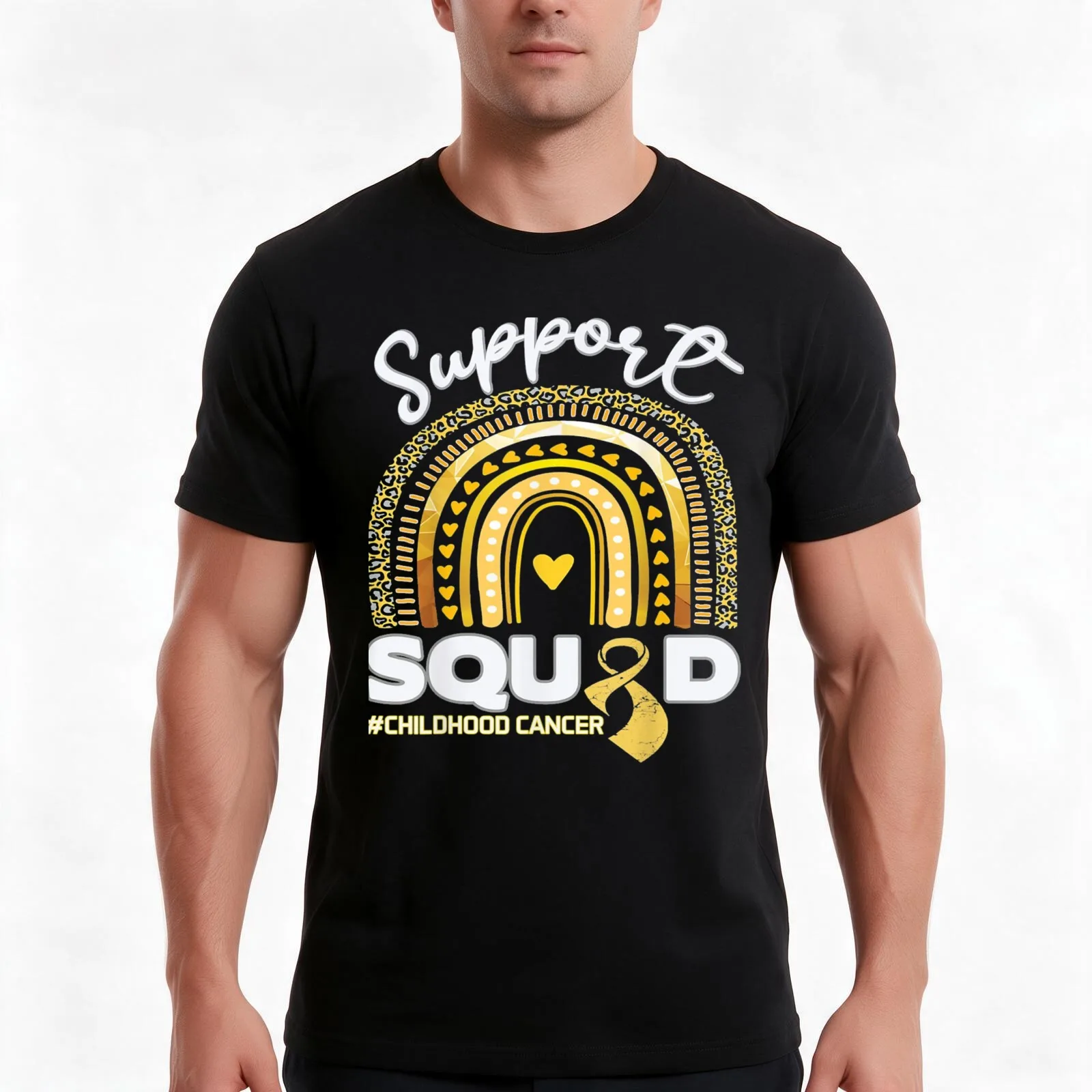 Childhood Cancer Support Squad T-Shirt, Summer Casual Cotton Tee, Oversized Streetwear Tops, Vintage Graphic Print, 100% Cotton