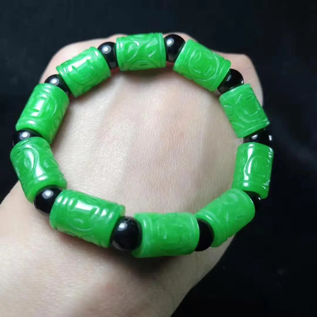 Jade Jadeite Hand Bracelet Road Connection Men's and Women's Carved Tube Bead Bracelet Men's and Women's Bracelet