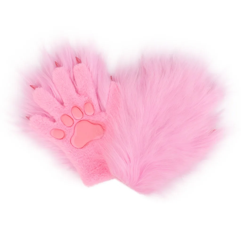 Half Finger Gloves Three-Dimensional Full Finger Gloves Faux Fur Gloves Half Finger For Role Play Adults Anime Conventions