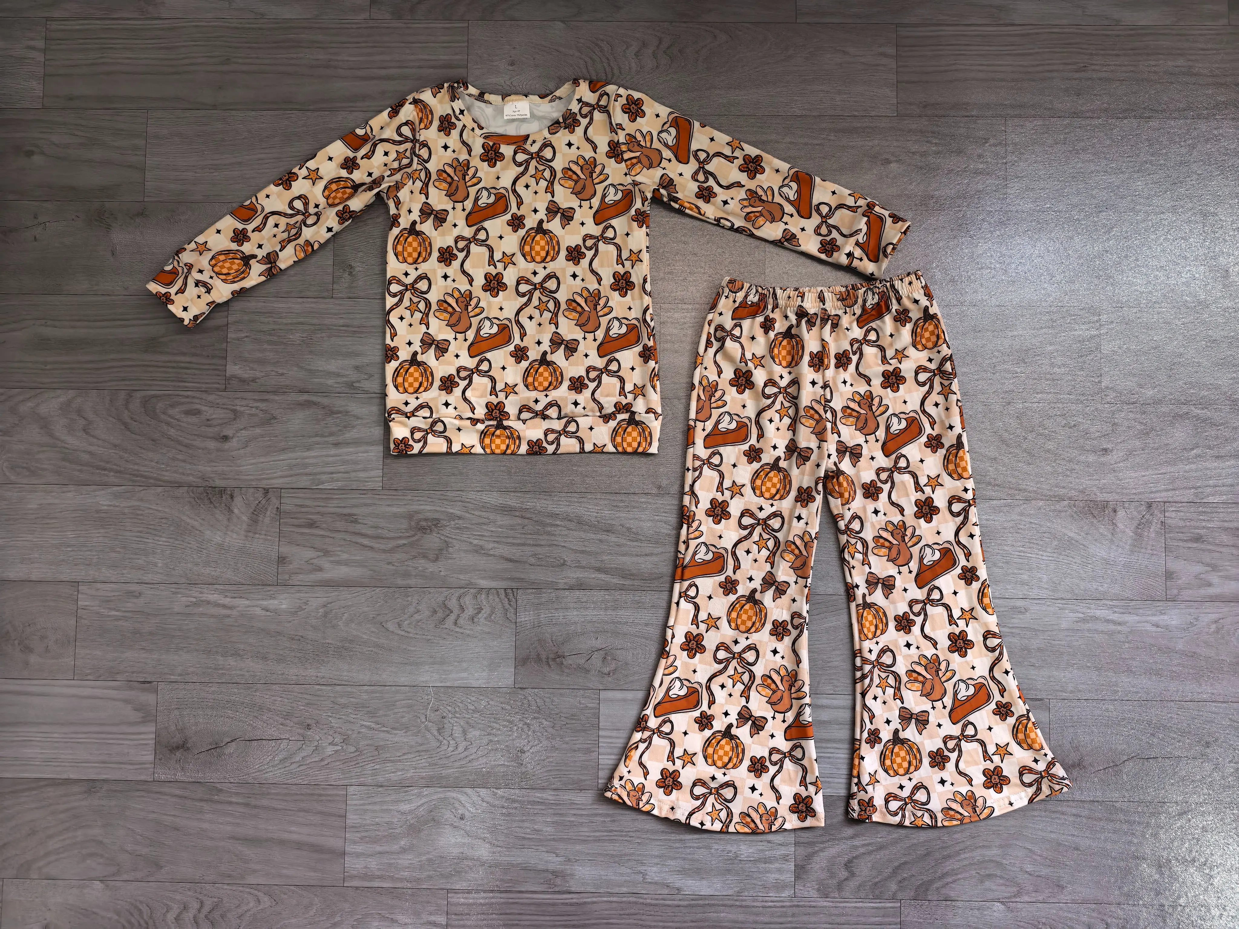 Wholesale Children Girls turkey Pumpkins Bows Flower Shirt Pants Outfit Baby Girl Fall Clothes Toddler Kids Thanksgiving Set
