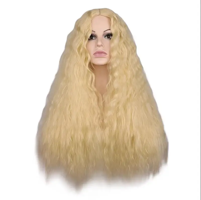 QQXCAIW Women Long Kinky Curly Wigs Black Brown Middle Part Heat Resistant Hair Synthetic Wig