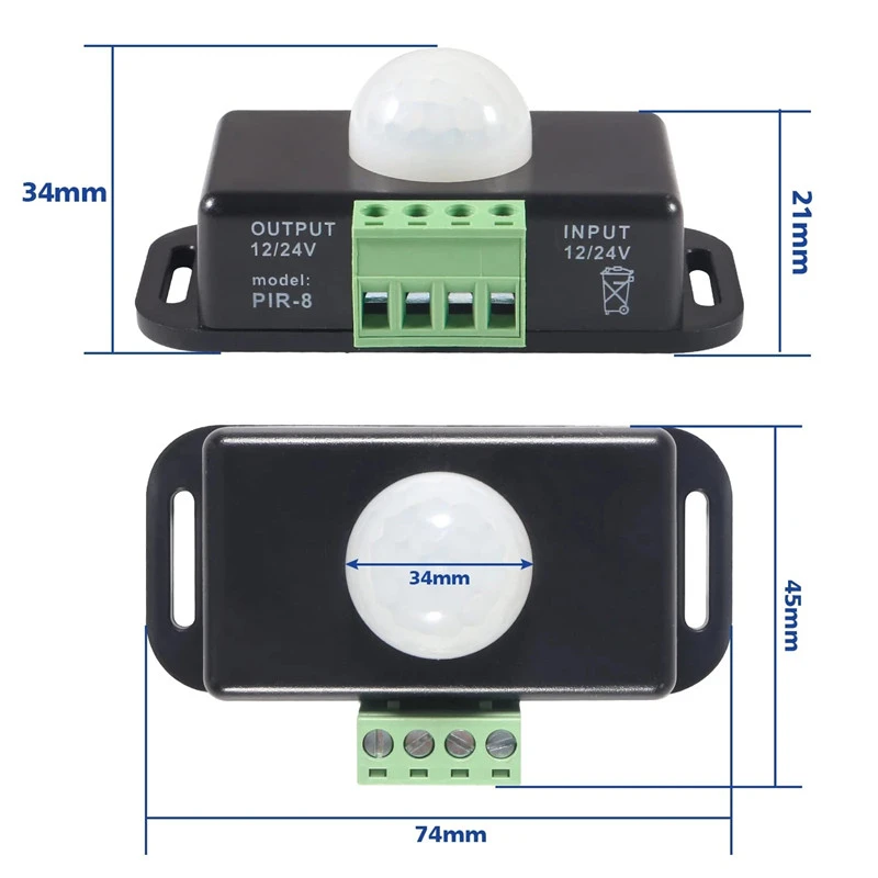 LED interruttore sensore corpo umano 6A nero/bianco tempo di ritardo regolabile PIR 5050 modulo striscia luminosa 12/24v