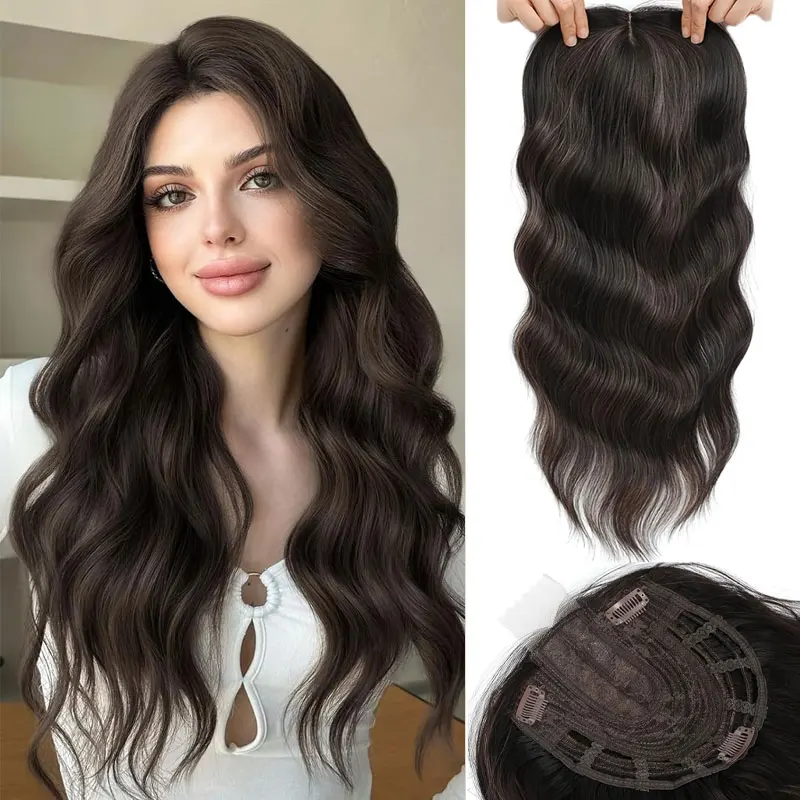 

Накладка для волос на заколках, 20 дюймов, длинная, волнистая, кудрявая, для женщин с редеющими прядями на макушке, мягкая синтетическая, черная, накладка-парик