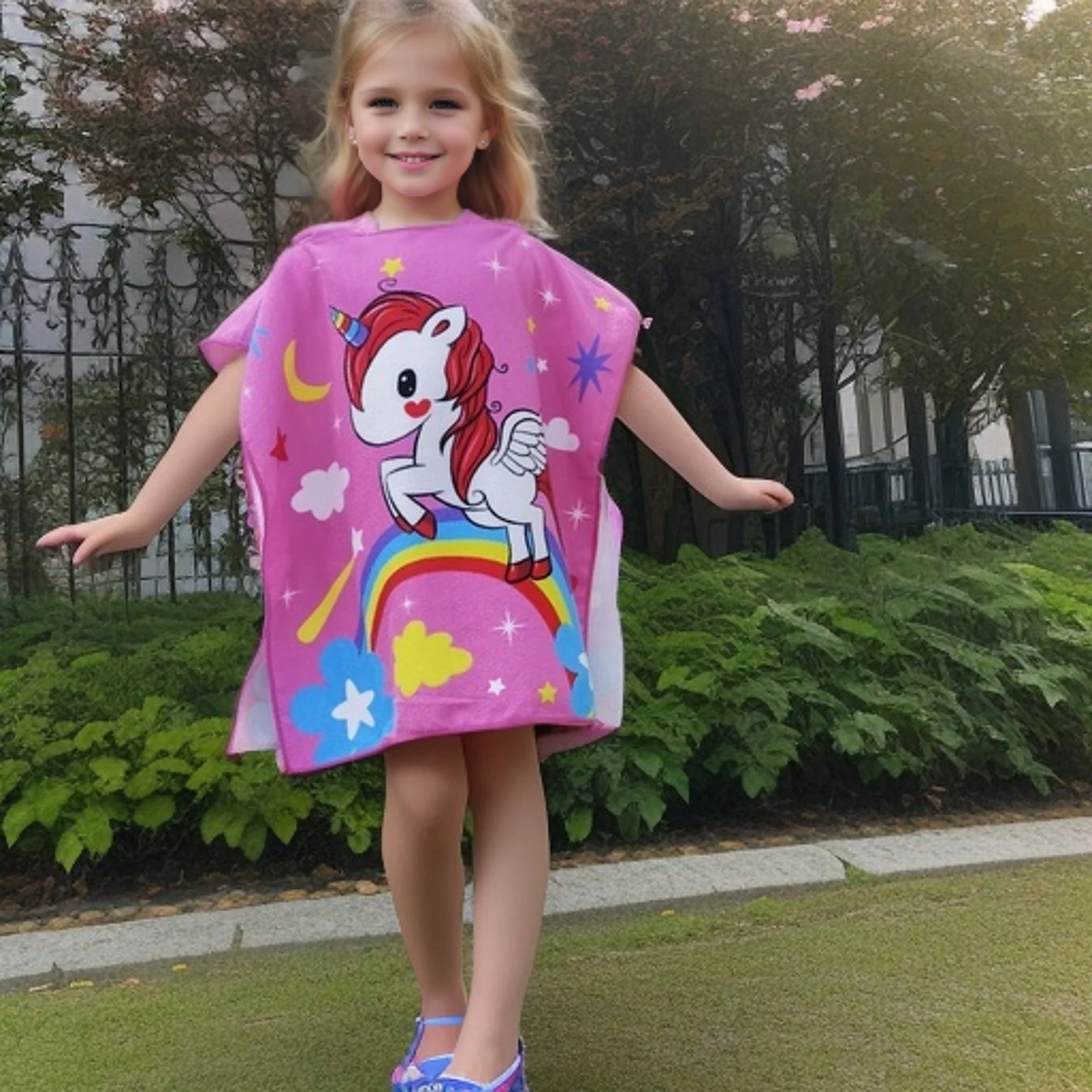 Albornoz con estampado de dibujos animados de unicornio arcoíris, albornoz suave, traje súper absorbente para playa, piscina, acampada en la orilla del mar, regalo para niño o niña