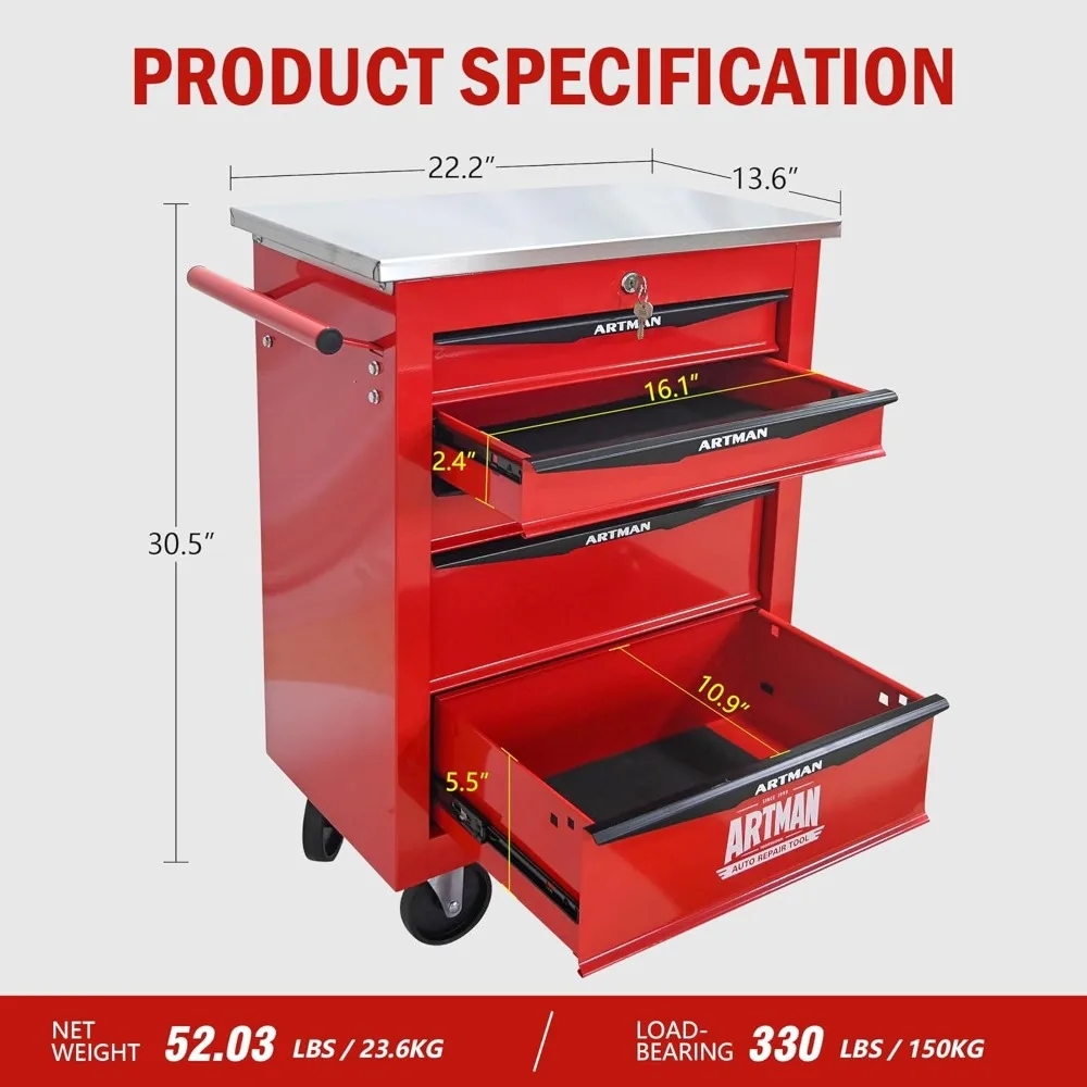 Schubladen, rollender Werkzeugkasten auf Rädern, multifunktionaler Werkzeugtruhe mit Schloss, Schubladen rollender Werkzeugwagen, Trolley-Organizer