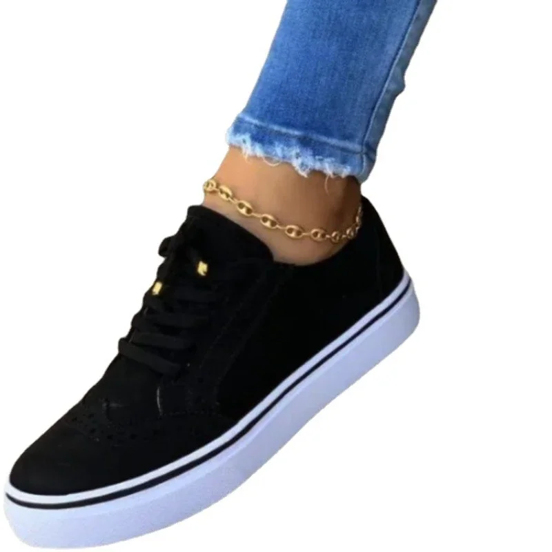 New Women Casual Shoes Fashion Solid Color Lace-Up Breathable Flats Simple Comfortable Round Toe Loafers Tenis Fashion Feminino