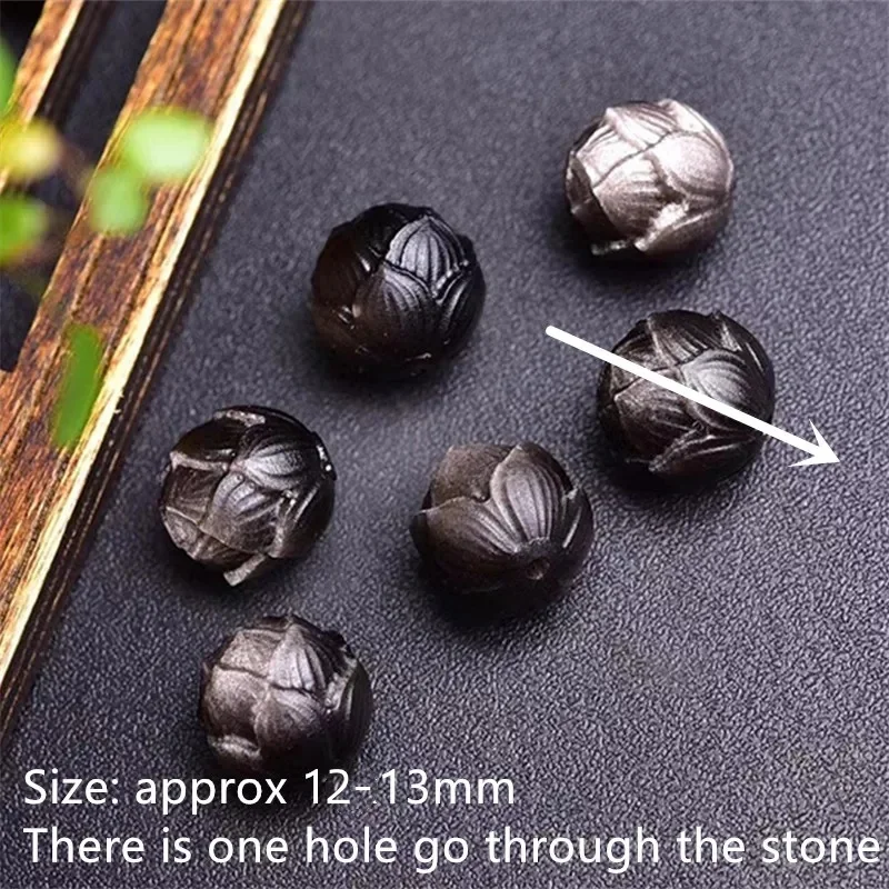 Fengbaowu Natural Silver Obsidian Lotus Beads Jewelry Making For Pendant Bracelet Earring Reiki Healing Stone DIY Accessories