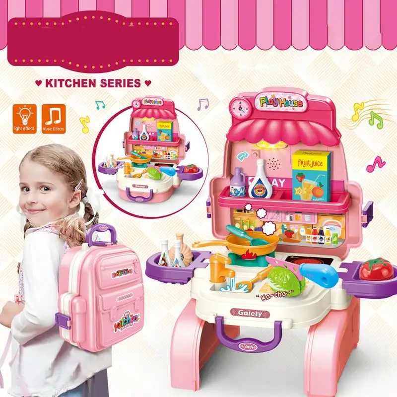 Kids Play Kitchen Portable Kids Pretend Store Kitchen Toys Educational Store Playset Multifunctional Interactive Play Food