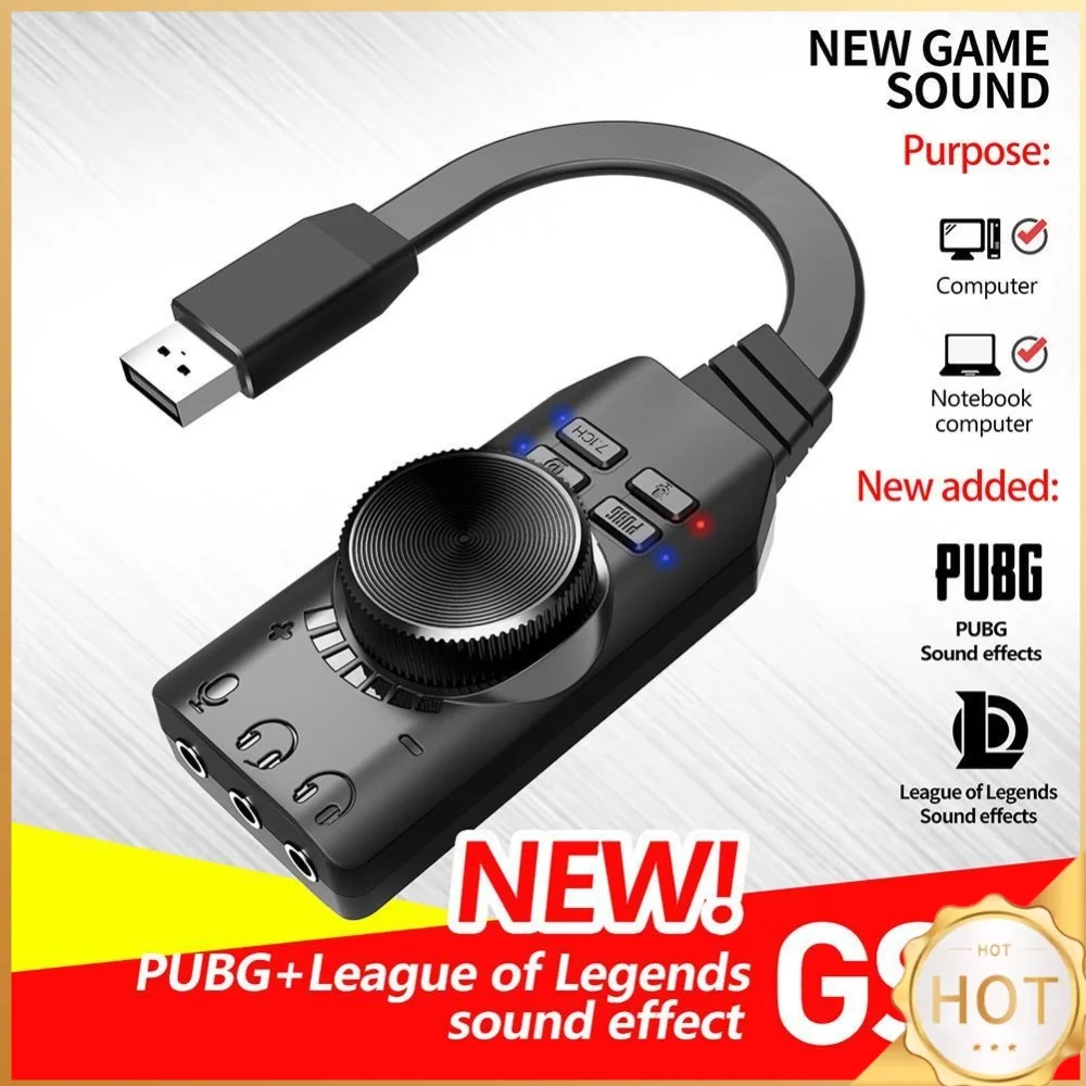 GS3 7.1 Channel USB Sound Card Adapter External Volume Adjustable Audio Jack Cable Mute Switch Adjustment for Windows