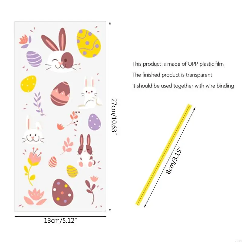 77JB 100 PCS Easter Cellophane أكياس مع Twist Ties Holiday Favor Treat Pegh Lape for Chocolate Facs Cookie Place Hight