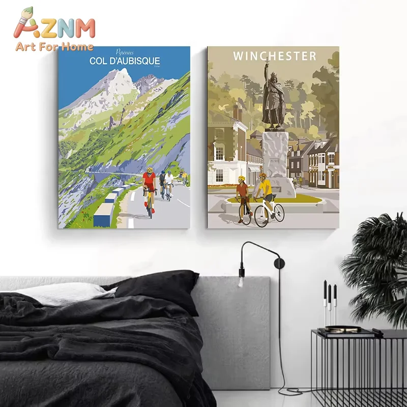 AZNM Mountain Bicycle City Bike Race Cycling Tour of Flanders Art Posters Canvas Painting Sports Pictures Room Home Decor