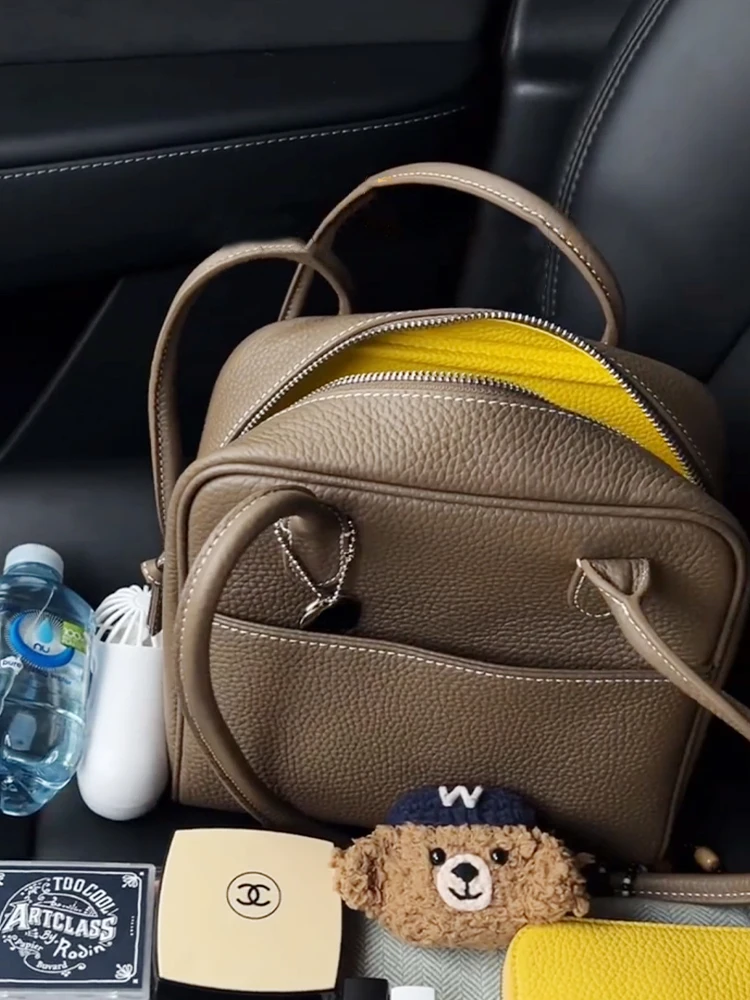 

Роскошная кожаная большая сумка, женская сумка на одно плечо, сумка для боулинга под мышками, бостонская сумка, новинка 2025 года, мягкий квадратный полиэстер