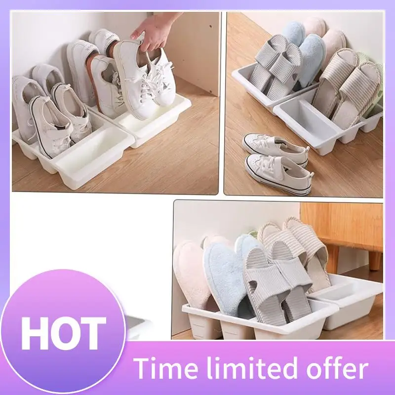 

B69C 3Pcs Storage Shoe Tray Storage Shelves Plastic Shoes Storage Rack Household For Entryway