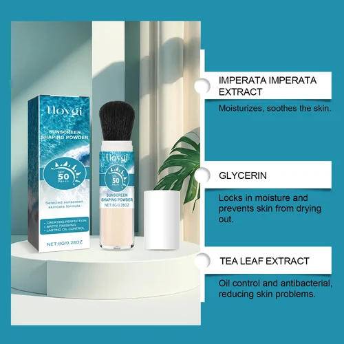 Imagen 2 del producto Protector solar SPF50, polvo suelto que cubre el Control de aceite de poros, bloqueador solar mate translúcido, resistente al agua, cobertura completa, polvo de ajuste de maquillaje