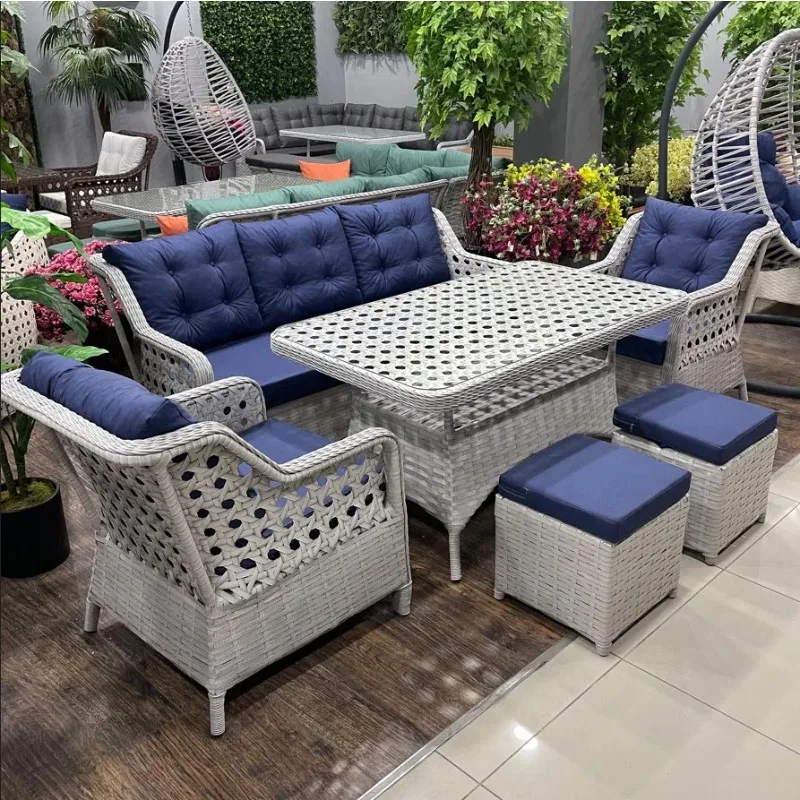 Rattan Gartenmöbel Sofagarnitur Rattan Sofa und Esstisch Rattan Esstisch Möbel Set Garten Gartenmöbel