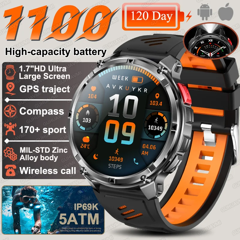 2026 Nieuwe T-Rex3 Ultra 1100 Mah Militaire Smart Horloge Mannen 1.7 "AMOLED GPS Path 5ATM Waterdicht Kompas LED zaklamp Smartwatch iOS