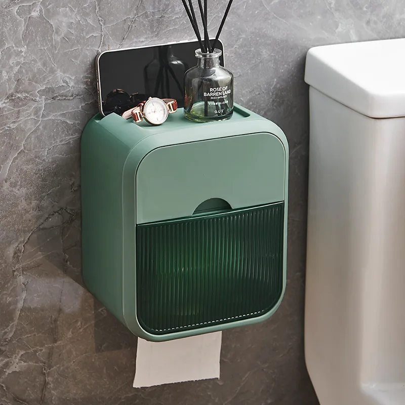 

Bathroom tissue box wall mounted roll paper washcloth drawer toilet paper box wavy light luxury free punch bathroom