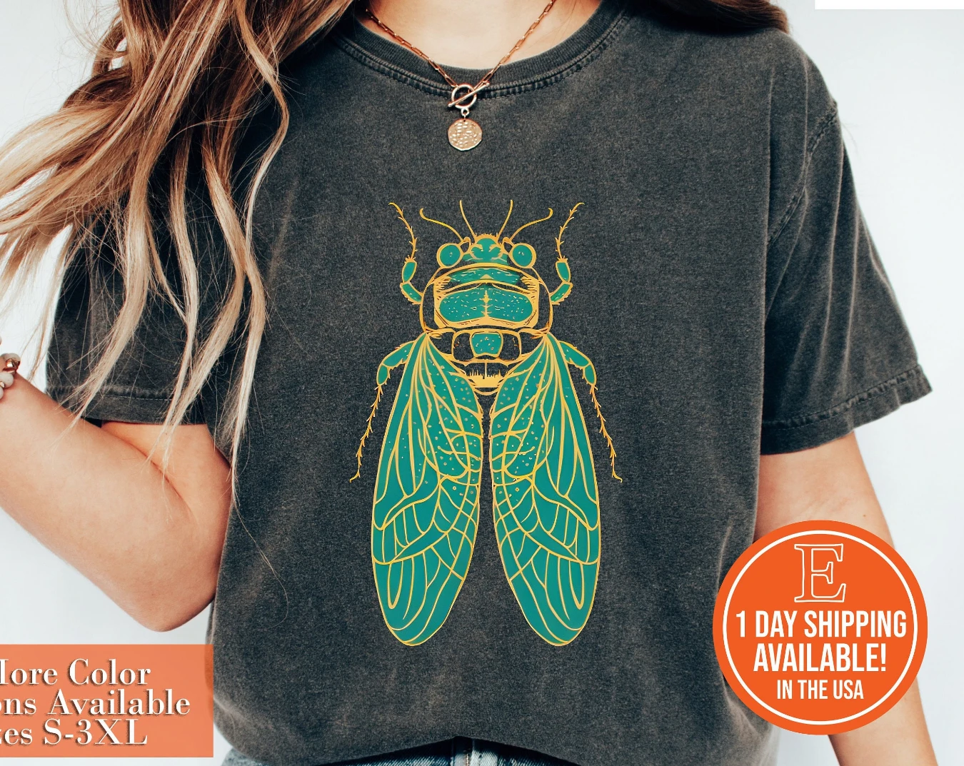 

Unique Cicada Graphic Men Women Kids Shirt, Insect Art Tee Vintage Entomology Tee, Golden Cicada Design, Brood XIII Brood Cicada
