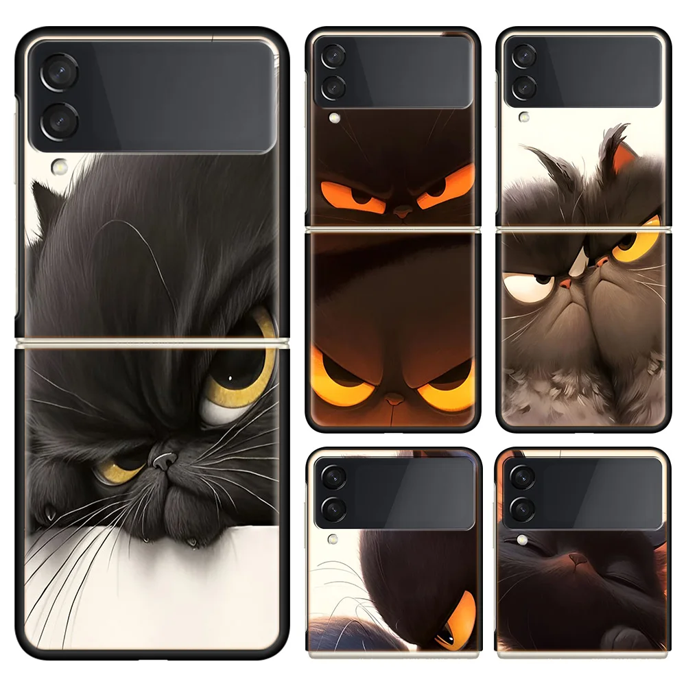 Two Black Cats Playing Phone Case For Samsung Galaxy Z Flip 6 4 3 5G Funda Black Coque Hard PC Luxury Cover Z Flip 5 Capa Fashio