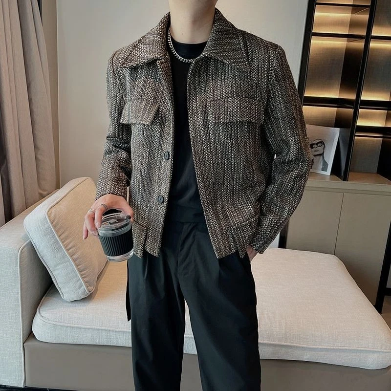 

​Premium Autumn Jacket for Men 2025 New Design Loose Knit Blazer with Lapel High Quality Street Fashion Outerwear​
