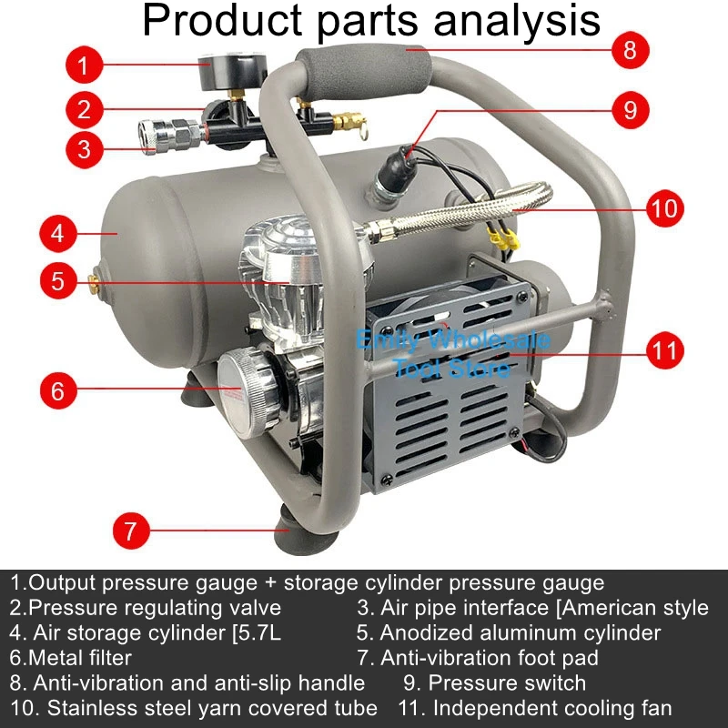 Car 12V surface fishing boat long tube supply air compressor diving air supply car playing wind batch bubble PM720