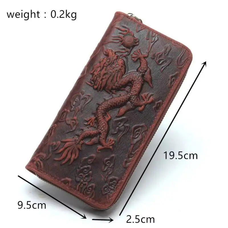Unisex Dragon Embossed Card Wallet Oriental Style Leather Card Holder Handmade Retro Exquisite Craft MOTAORA