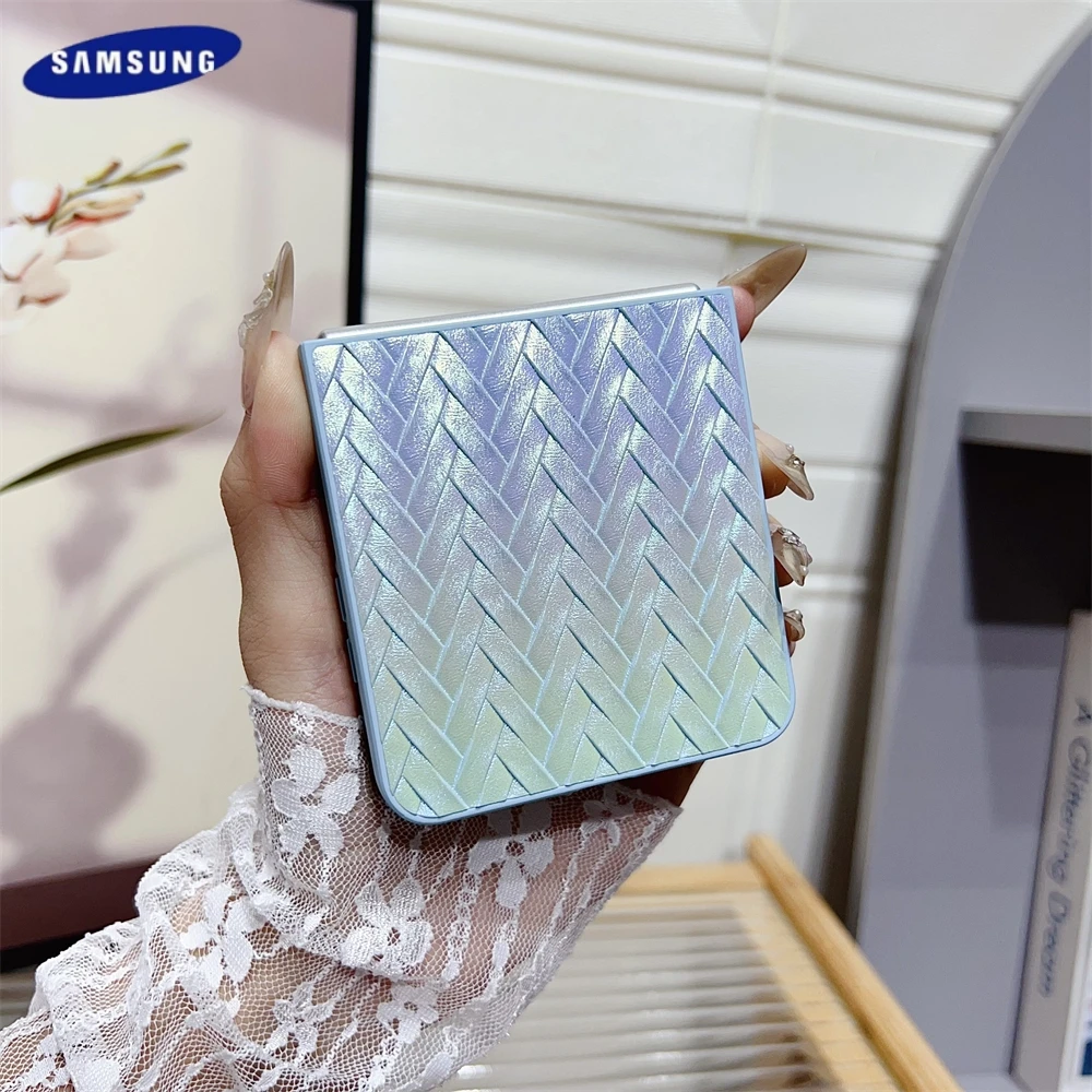 Luxe Kleurverloop Weave Patroon Zachte Telefoon Case Voor Samsung Galaxy Z Flip 7 6 5 4 3 5G Set Schokbestendige Beschermende Achterkant