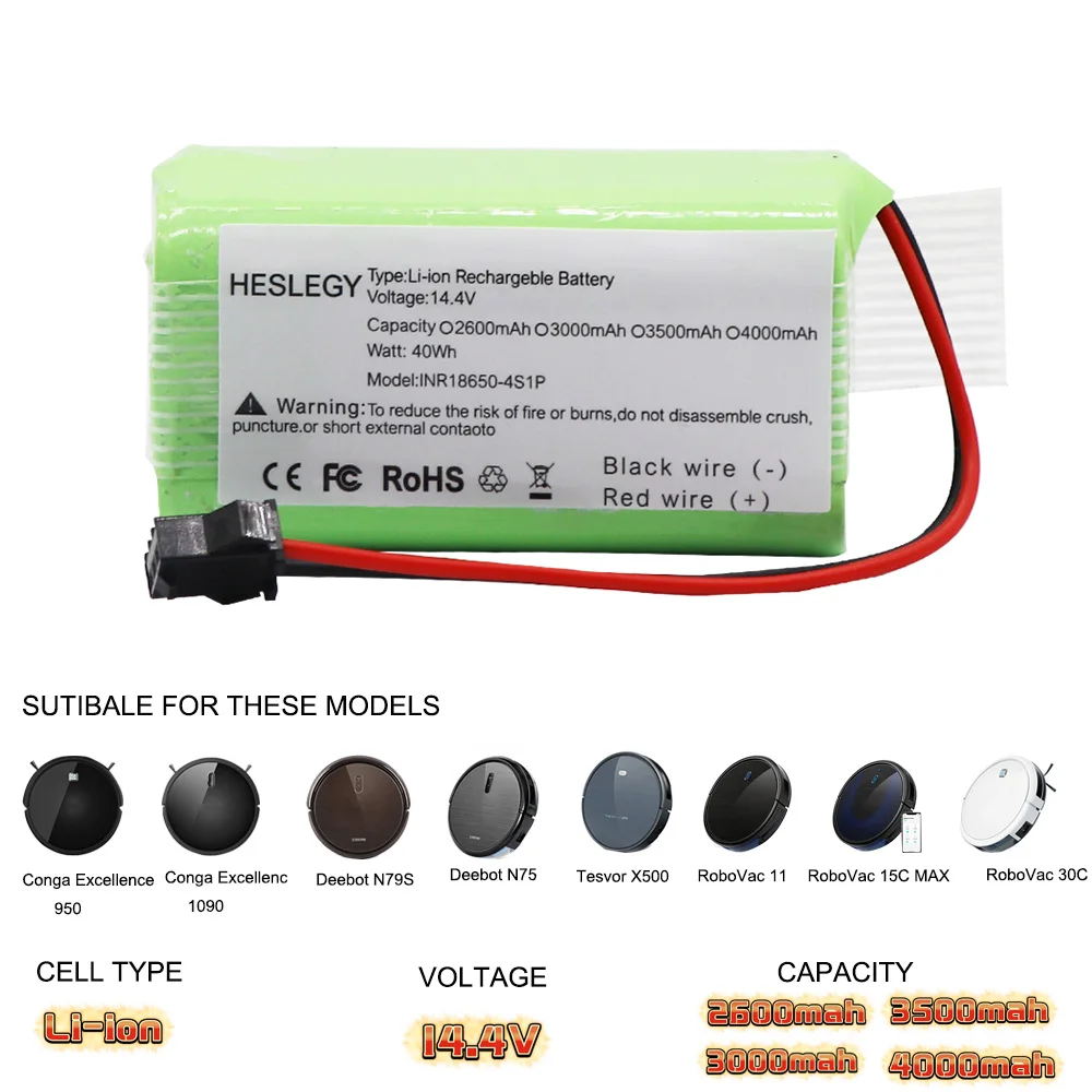 14.4V 2600mAh Li-ion Battery for Conga Excellence 950 990 1090 1790 1990 Deebot N79S N79 DN622 Eufy Robovac 11S 12 X500