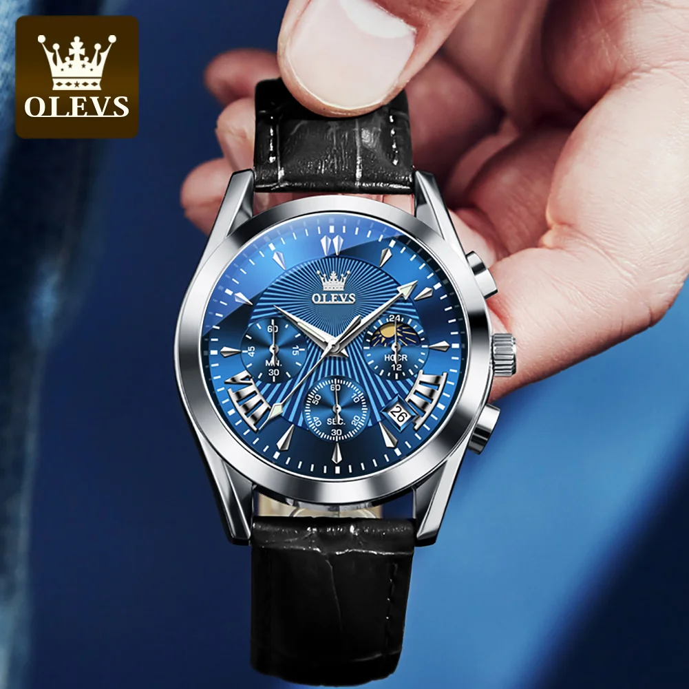 OLEVS 2876 Men Watch Waterproof Luminous Quartz Wristwatch Dial Multifunctional Chronograph Watch Single Calendar Moon Phase ﻿