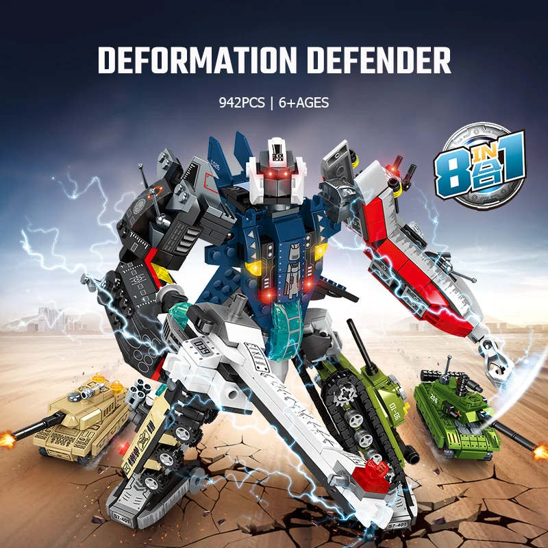 SEMBO 942PCS Deformation Defender Assemblage Building Blocks Tank Fighter Transforming Mecha Bricks Educational Toys Boys Gifts