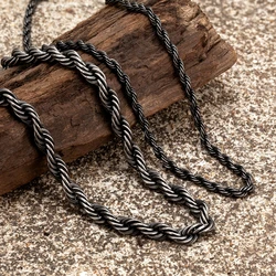 MKENDN Locomotive Men Hip-Hop Vintage Oxidized Black Twisted Rope Chain Necklace Stainless Steel Waterproof Choker For Men Women