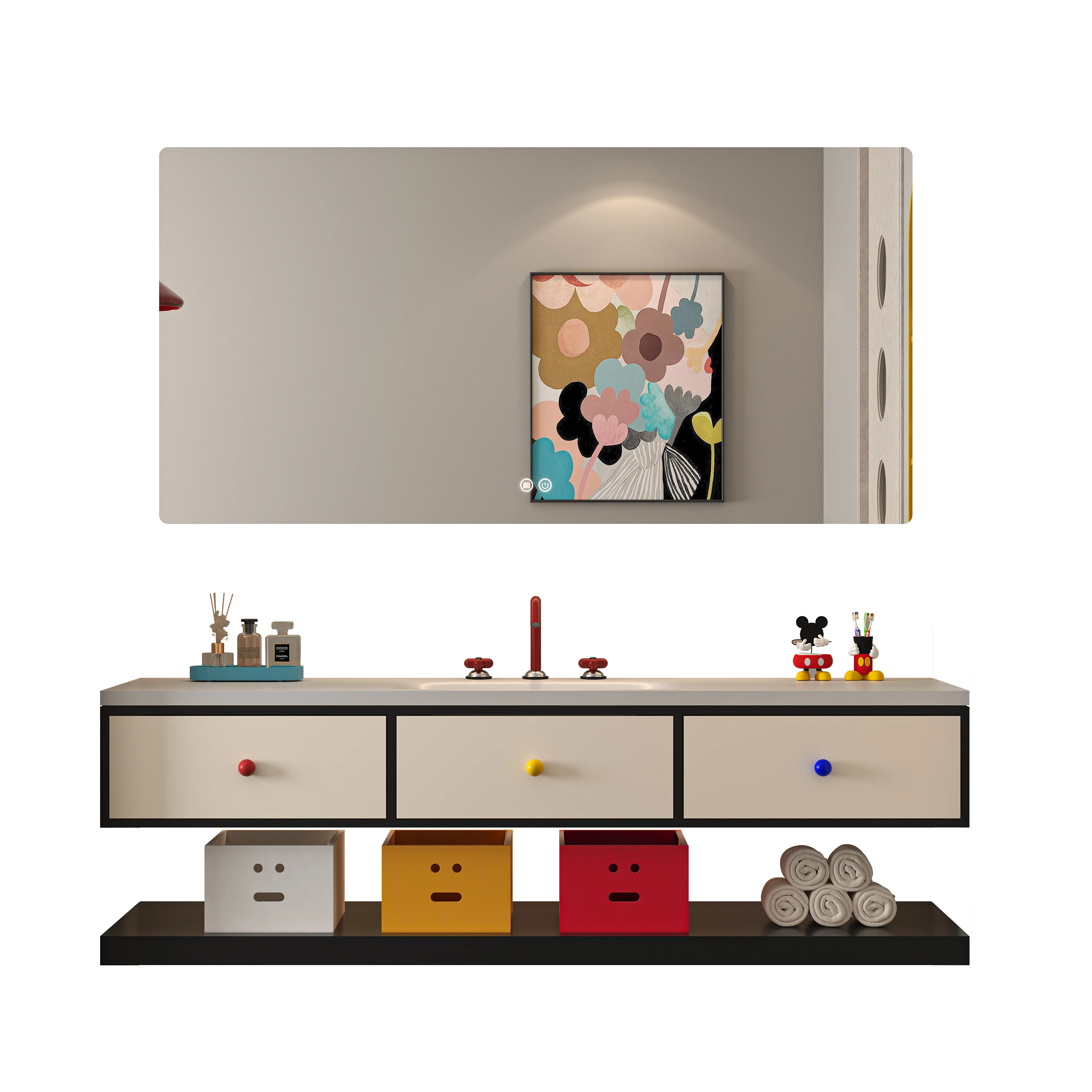 HV-Designer-style Shower Room Waterproof Solid Wood Cabinet with Sink and Smart Mirror Bathroom Cabinet*